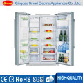 refrigerador de acero inoxidable con dispensador de agua de máquina de hielo y minibar